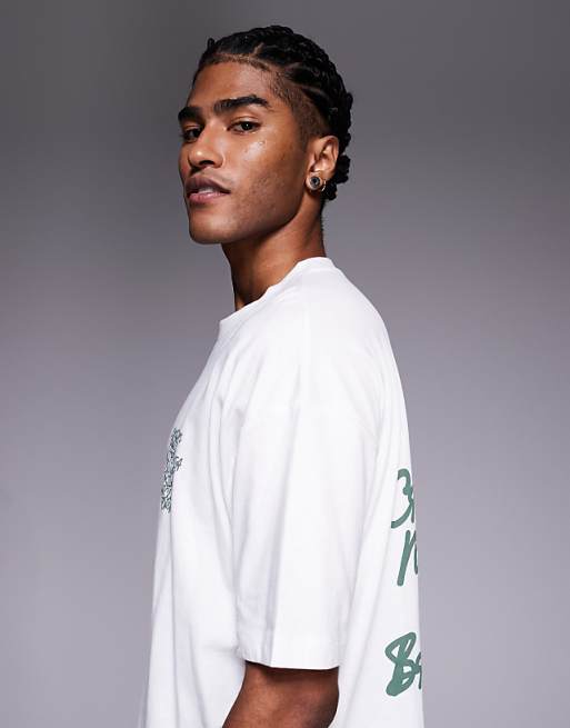 ASOS DESIGN Oversized T-shirt With Puff City Text Graphic In White