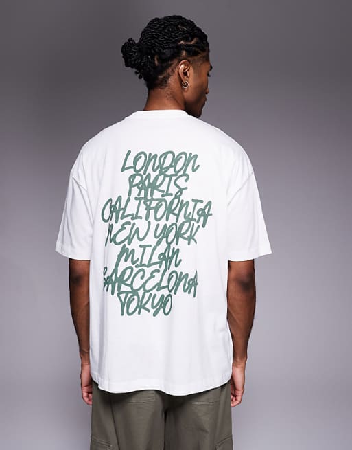 ASOS DESIGN oversized t-shirt with puff city text graphic in white