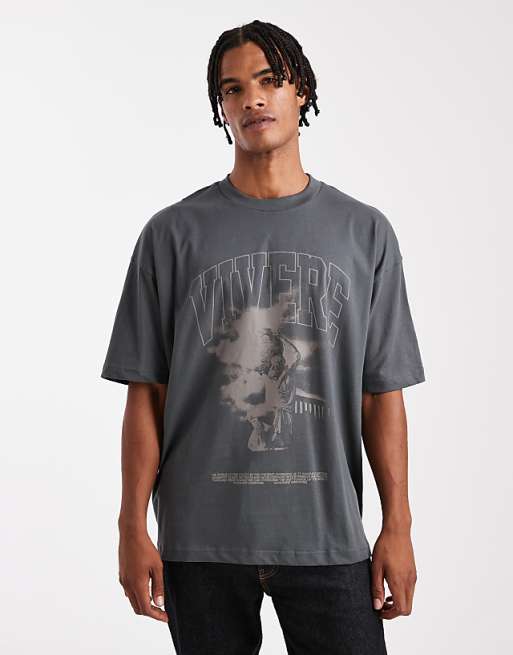 ASOS DESIGN oversized t-shirt with renaissance graphic in charcoal