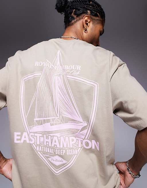 ASOS DESIGN Oversized T-shirt With Sailing Graphic In Greige