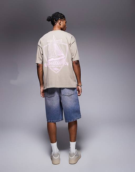 ASOS DESIGN Oversized T-shirt With Sailing Graphic In Greige