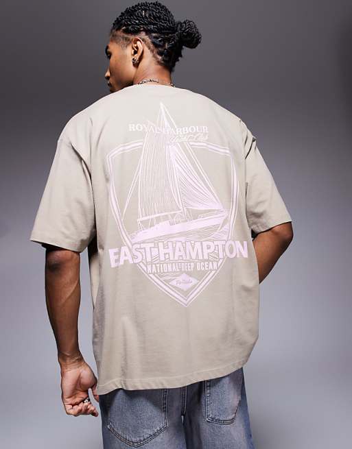 ASOS DESIGN oversized t-shirt with sailing graphic in greige