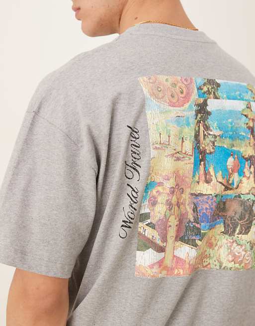 ASOS DESIGN Oversized T-shirt With Scenic Graphic In Grey Marl