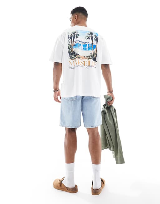 ASOS DESIGN oversized t-shirt with scenic graphic in white