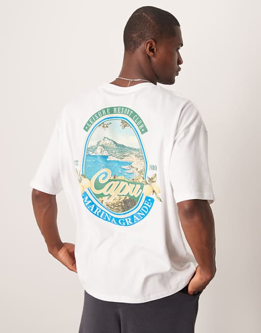 ASOS DESIGN oversized t-shirt with scenic graphics in white