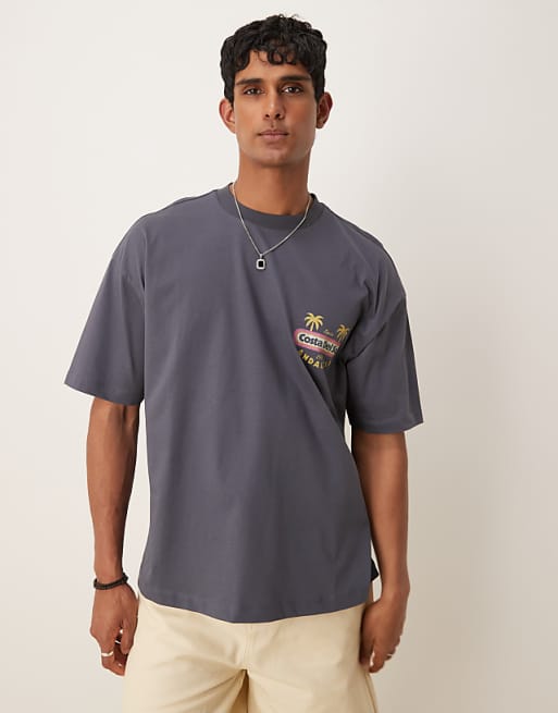 ASOS DESIGN Oversized T-shirt With Scenic Pirnt In Washed Black
