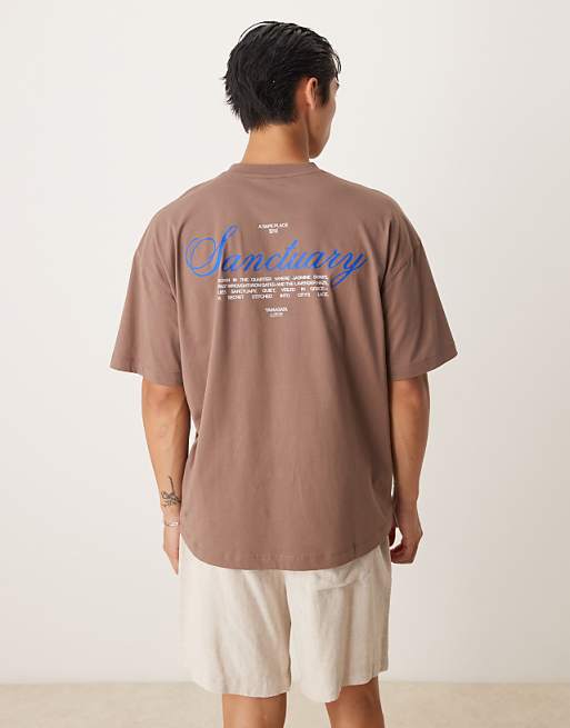 ASOS DESIGN Oversized T-shirt With Script Text In Brown
