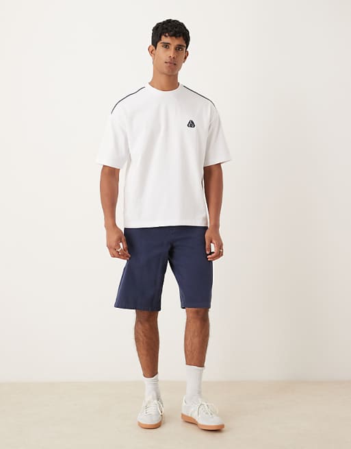 ASOS DESIGN Oversized T-shirt With Shoulder Piping And Embroidery In White