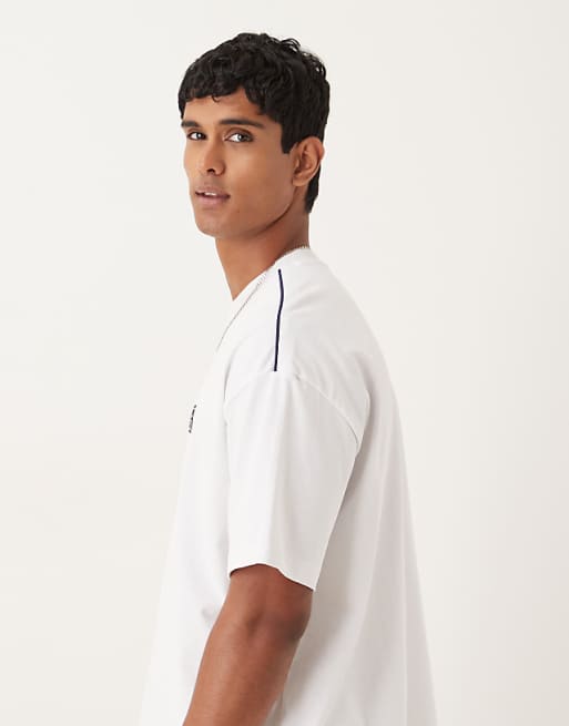 ASOS DESIGN Oversized T-shirt With Shoulder Piping And Embroidery In White