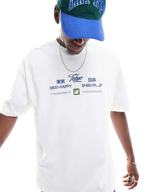 ASOS DESIGN oversized t-shirt with souvenir graphic in white
