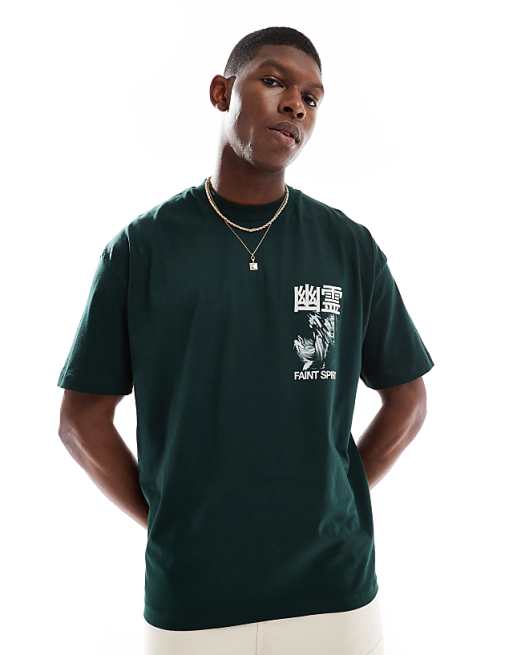 ASOS DESIGN Oversized T-shirt With Souvenir Graphic In Dark Green