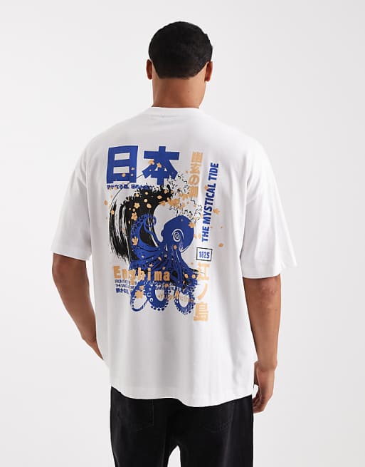 ASOS DESIGN oversized t-shirt with souvenir graphic in white