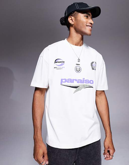 ASOS DESIGN oversized t-shirt with sport graphic in cream