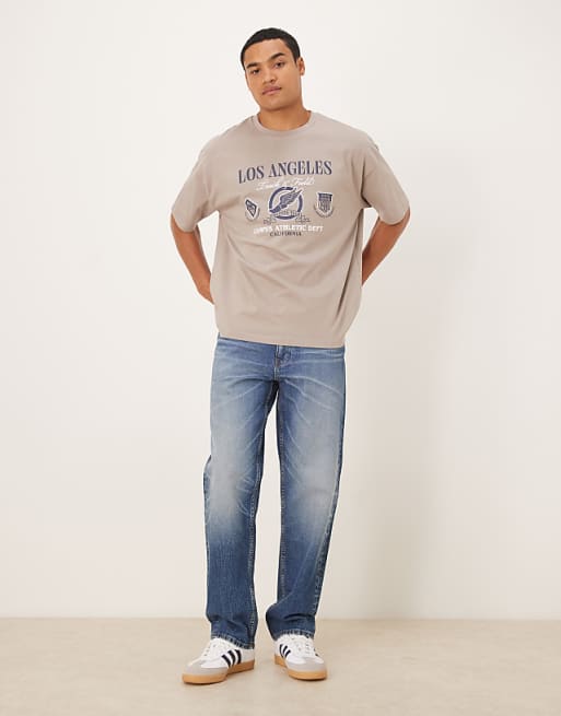 ASOS DESIGN Oversized T-shirt With Sports Graphic In Light Brown