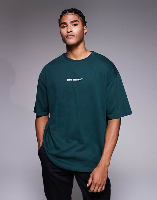 ASOS DESIGN Oversized T-shirt With Sports Graphic In Dark Green