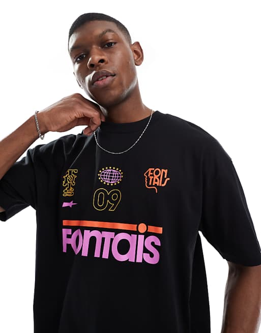 ASOS DESIGN oversized t-shirt with sports graphic in black