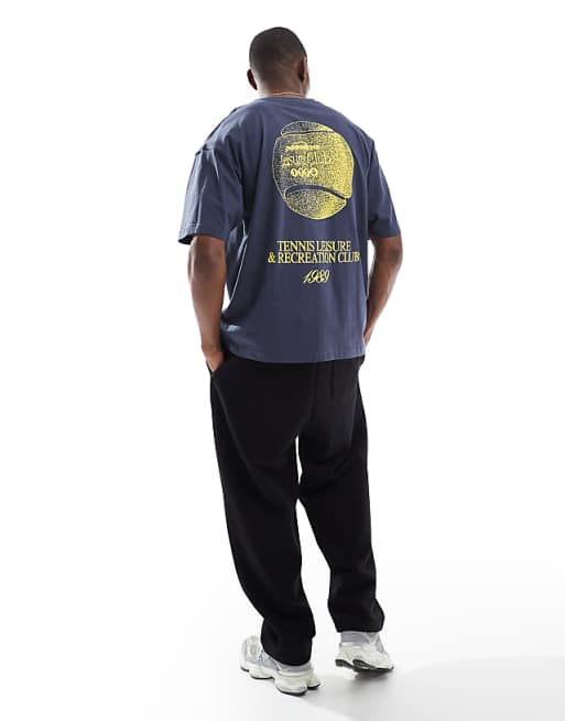 ASOS DESIGN oversized t-shirt with sports graphic in navy