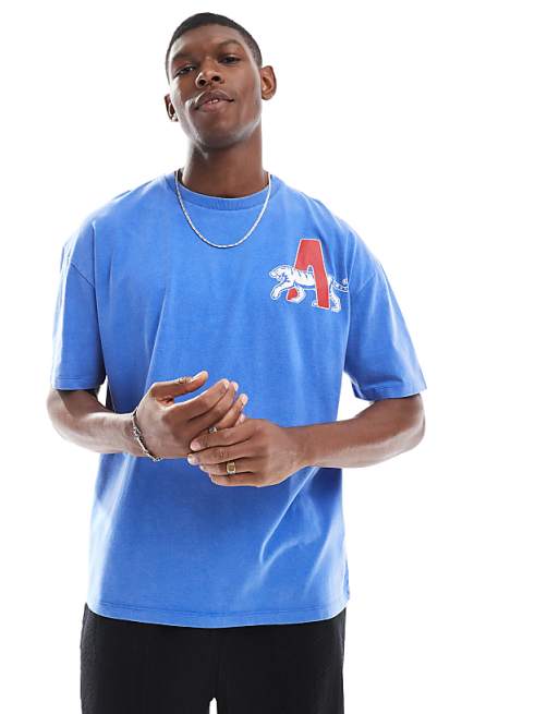 ASOS DESIGN Oversized T-shirt With Sports Graphic In Washed Blue