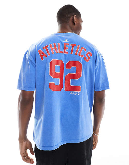 ASOS DESIGN oversized t-shirt with sports graphic in washed blue