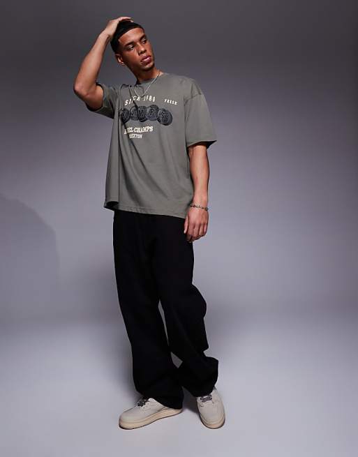 ASOS DESIGN Oversized T-shirt With Sports Graphic In Khaki