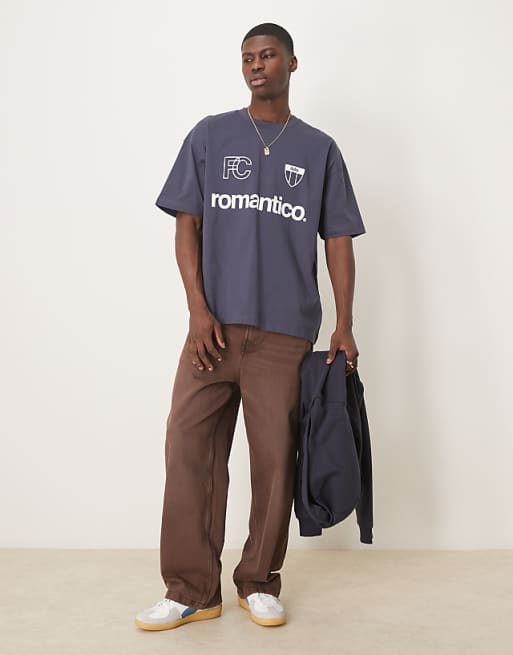 ASOS DESIGN Oversized T-shirt With Sports Graphic In Navy
