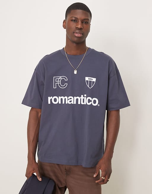 ASOS DESIGN oversized t-shirt with sports graphic in navy