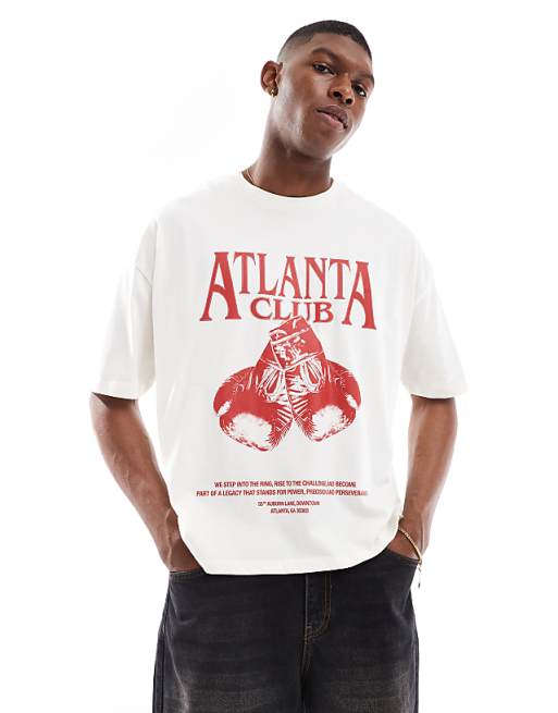 ASOS DESIGN oversized t-shirt with sports graphic in off white