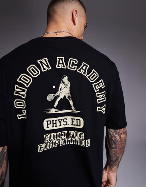 ASOS DESIGN oversized t-shirt with sports graphic in black