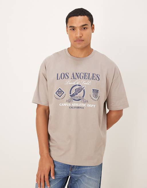 ASOS DESIGN oversized t-shirt with sports graphic in light brown