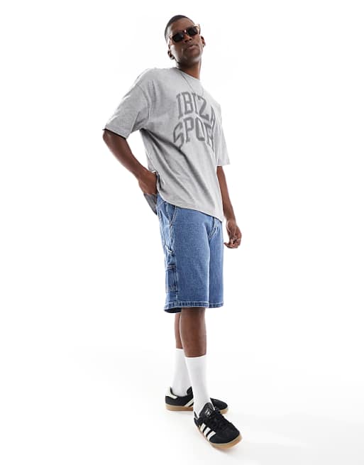 ASOS DESIGN Oversized T-shirt With Sports Graphics In Grey Marl