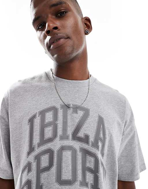 ASOS DESIGN Oversized T-shirt With Sports Graphics In Grey Marl