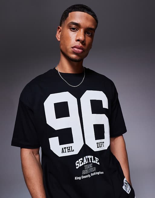 ASOS DESIGN oversized t-shirt with sports graphics in black