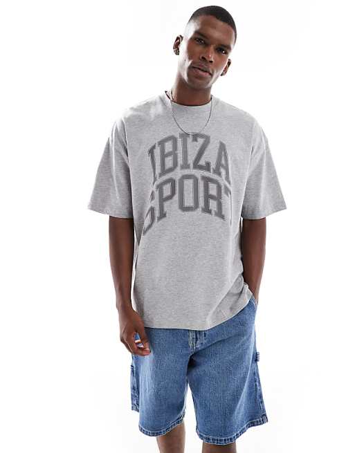 ASOS DESIGN oversized t-shirt with sports graphics in grey marl
