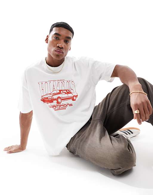 ASOS DESIGN oversized t-shirt with street car graphic in white