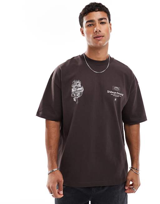 ASOS DESIGN Oversized T-shirt With Street Graphic In Brown