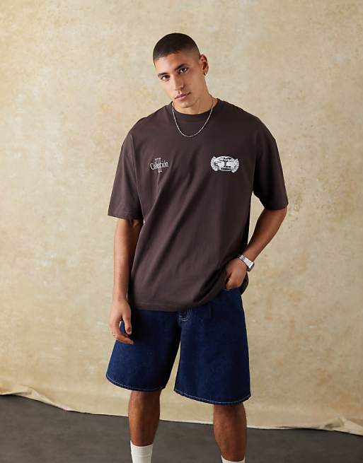ASOS DESIGN Oversized T-shirt With Street Graphic In Brown