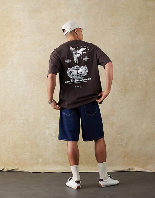 ASOS DESIGN oversized t-shirt with street graphic in brown