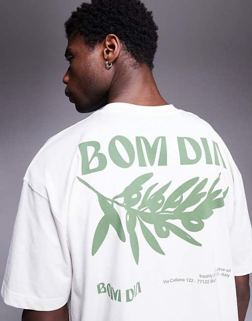 ASOS DESIGN oversized t-shirt with summer graphic in off white