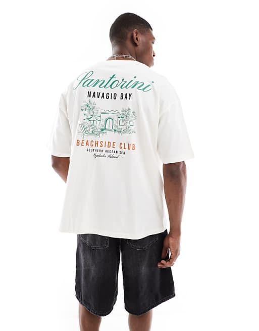 ASOS DESIGN oversized t-shirt with summer graphic in off white