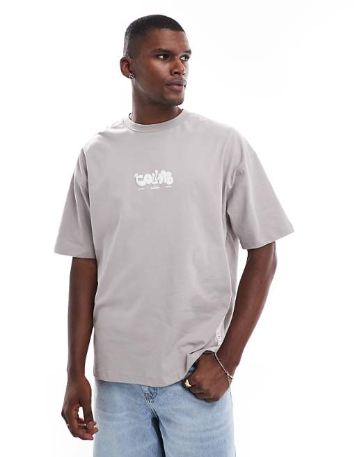 ASOS DESIGN Oversized T-shirt With Text Graphic In Grey