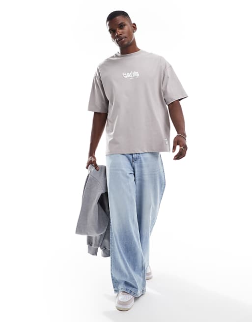 ASOS DESIGN Oversized T-shirt With Text Graphic In Grey