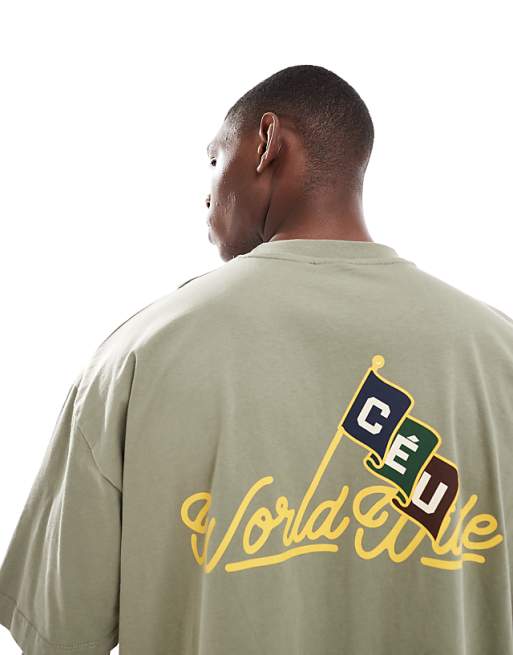 ASOS DESIGN Oversized T-shirt With Text Graphic In Light Khaki