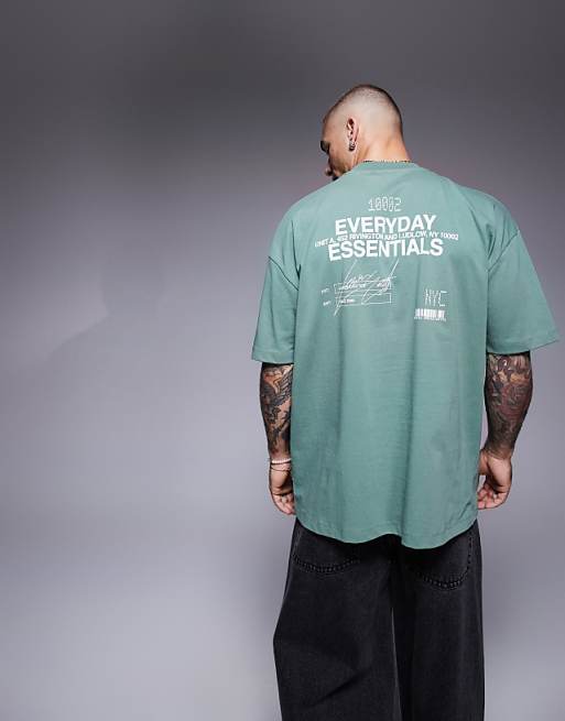 ASOS DESIGN oversized t-shirt with text graphic in green