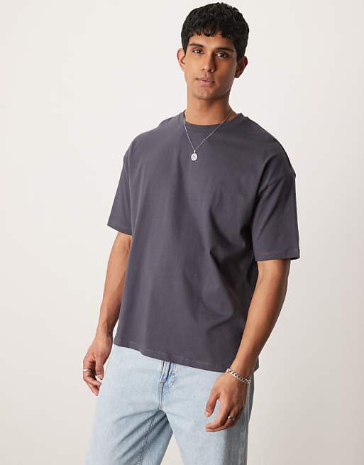 ASOS DESIGN Oversized T-shirt With Text Graphic In Charcoal