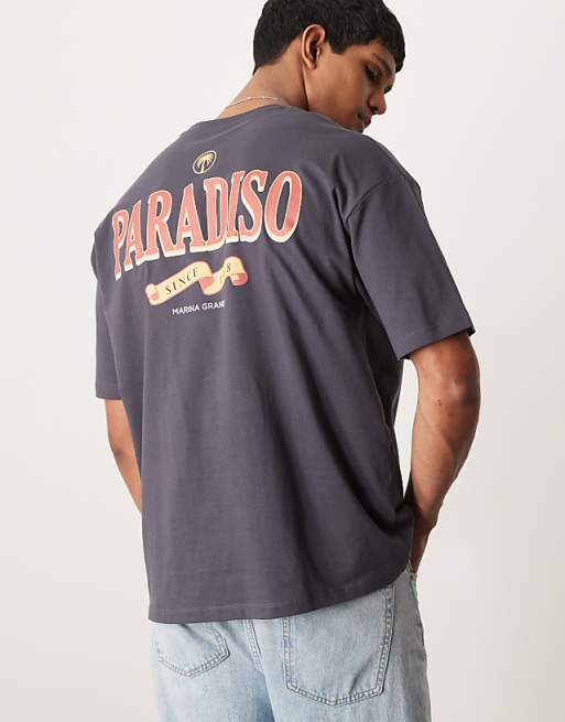 ASOS DESIGN Oversized T-shirt With Text Graphic In Charcoal