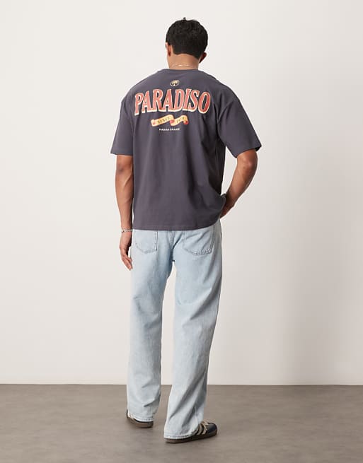 ASOS DESIGN oversized t-shirt with text graphic in charcoal