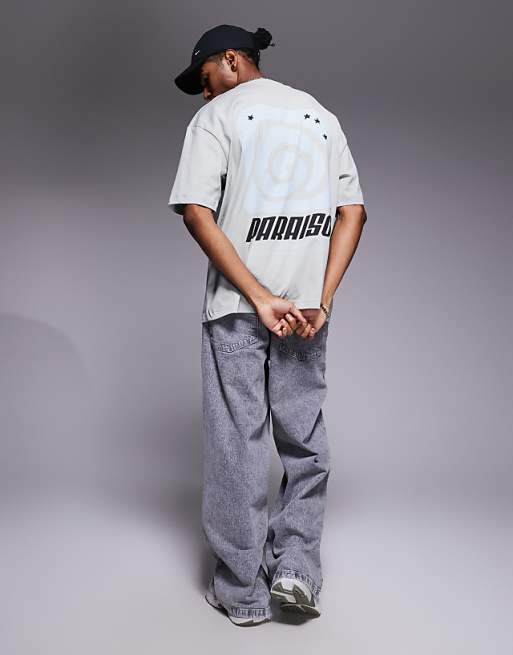 ASOS DESIGN Oversized T-shirt With Text Graphic In Light Grey
