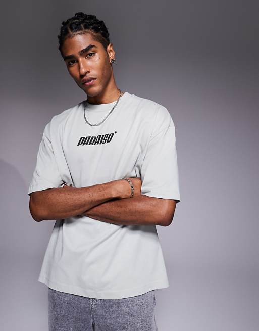 ASOS DESIGN Oversized T-shirt With Text Graphic In Light Grey