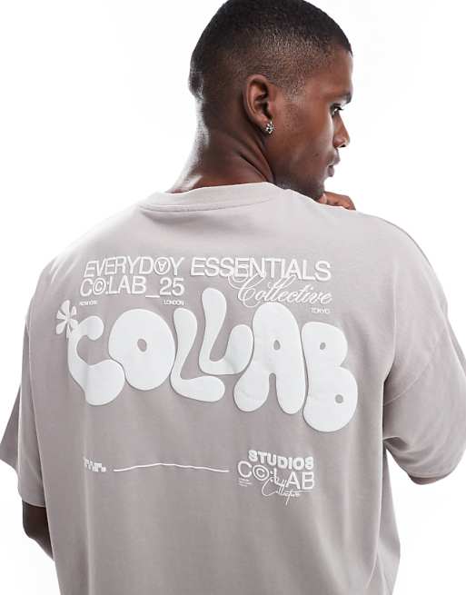 ASOS DESIGN oversized t-shirt with text graphic in grey