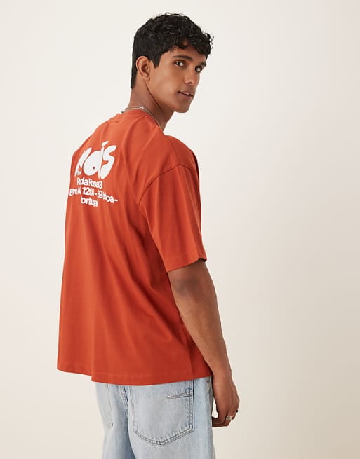 ASOS DESIGN oversized t-shirt with text print in orange